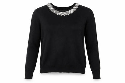 Mudflower Womens Black   Pullover Jumper Size S  - Beaded Collar