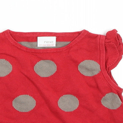 NEXT Girls Red Polka Dot  Basic T-Shirt Size 2-3 Years