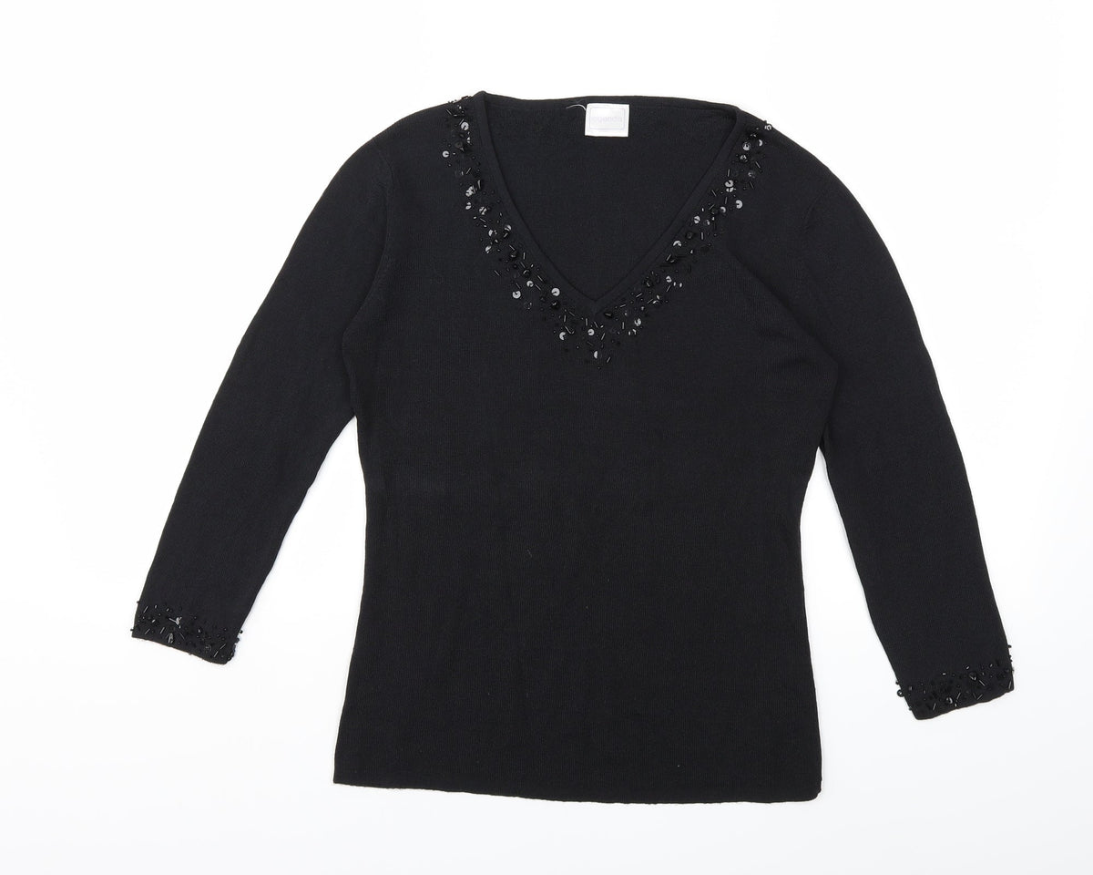 Agenda Womens Black  Knit Pullover Jumper Size 12