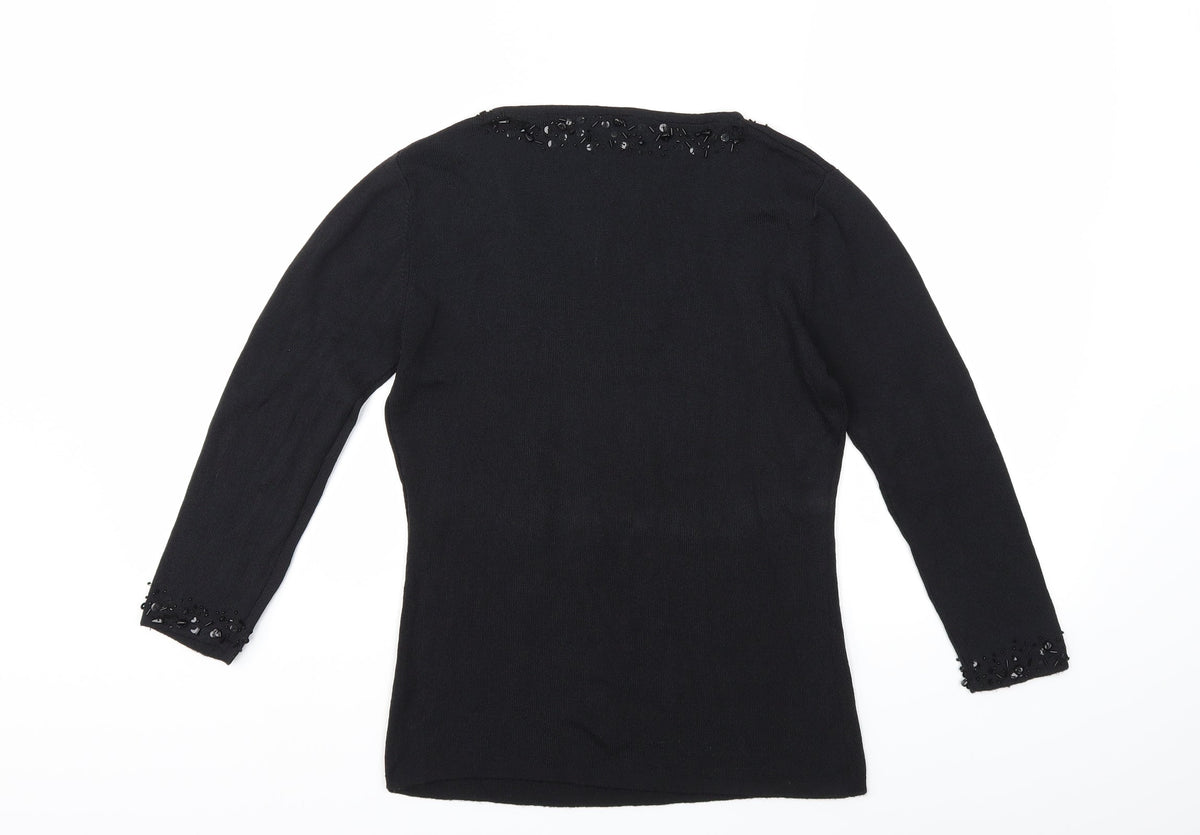 Agenda Womens Black  Knit Pullover Jumper Size 12