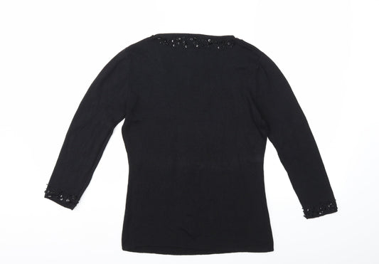 Agenda Womens Black  Knit Pullover Jumper Size 12