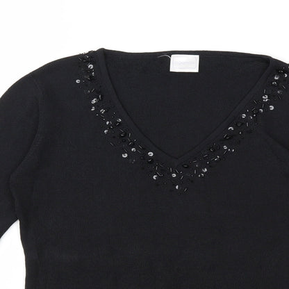 Agenda Womens Black  Knit Pullover Jumper Size 12
