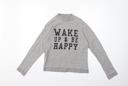 New Look Girls Grey   Pullover Sweatshirt Size 12 Years  - wake up and be happy