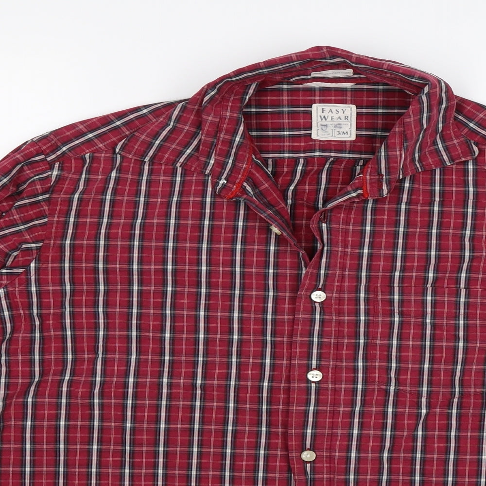 Mens UK Size M Easy Wear Red  Button-Up Long Sleeve Casual Shirt