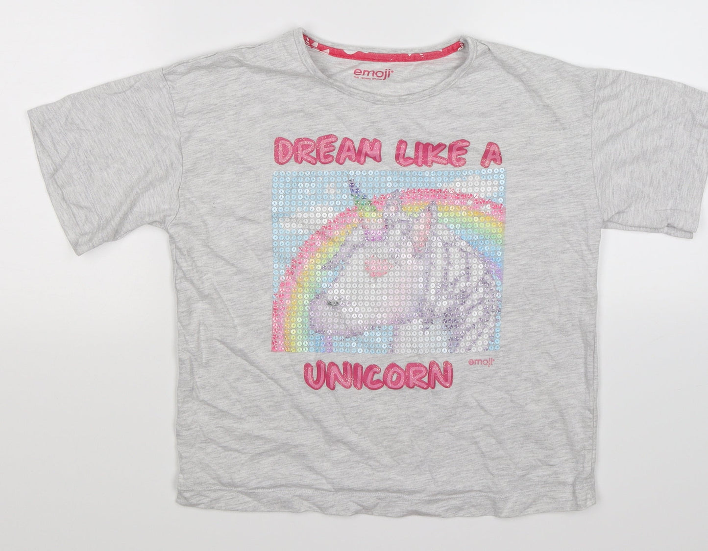 Emoji Girls Grey   Basic T-Shirt Size 11-12 Years  - DREAM UNICORN