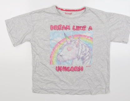 Emoji Girls Grey   Basic T-Shirt Size 11-12 Years  - DREAM UNICORN