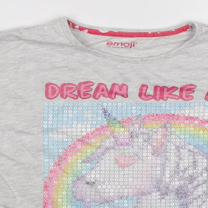 Emoji Girls Grey   Basic T-Shirt Size 11-12 Years  - DREAM UNICORN