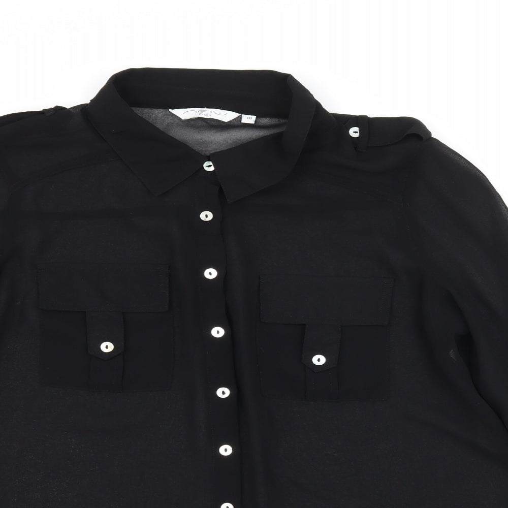 Womens UK Size 10 New Look Black Basic Button-Up