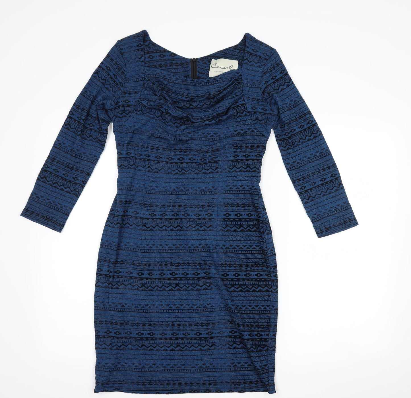 ceme london Womens Blue Geometric  Bodycon  Size 12