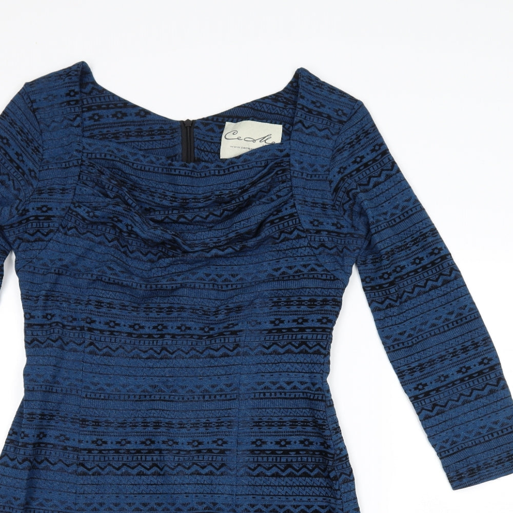 ceme london Womens Blue Geometric  Bodycon  Size 12