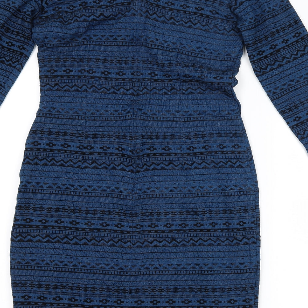ceme london Womens Blue Geometric  Bodycon  Size 12