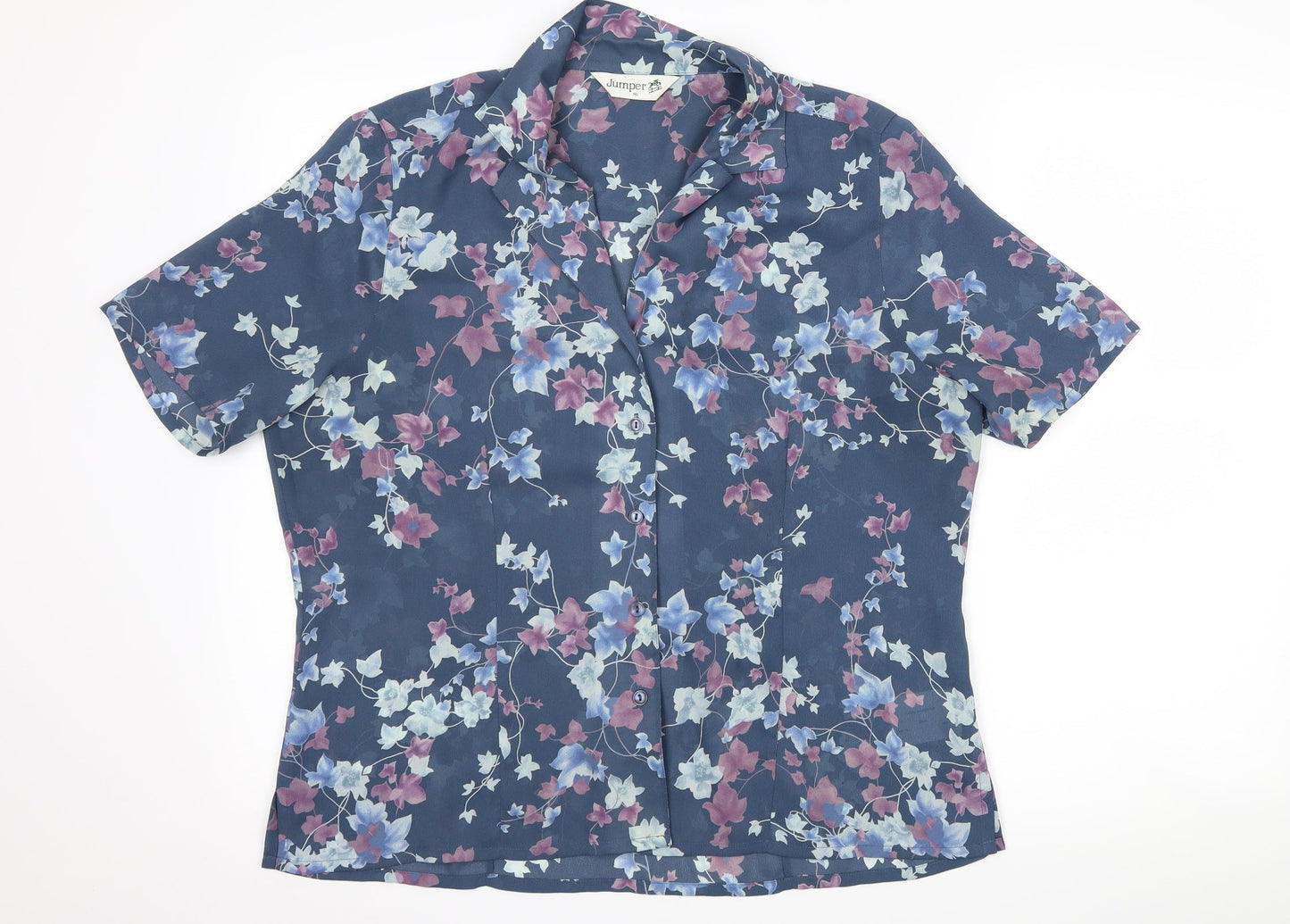 Womens UK Size 16 Jumper Blue Basic Button-Up