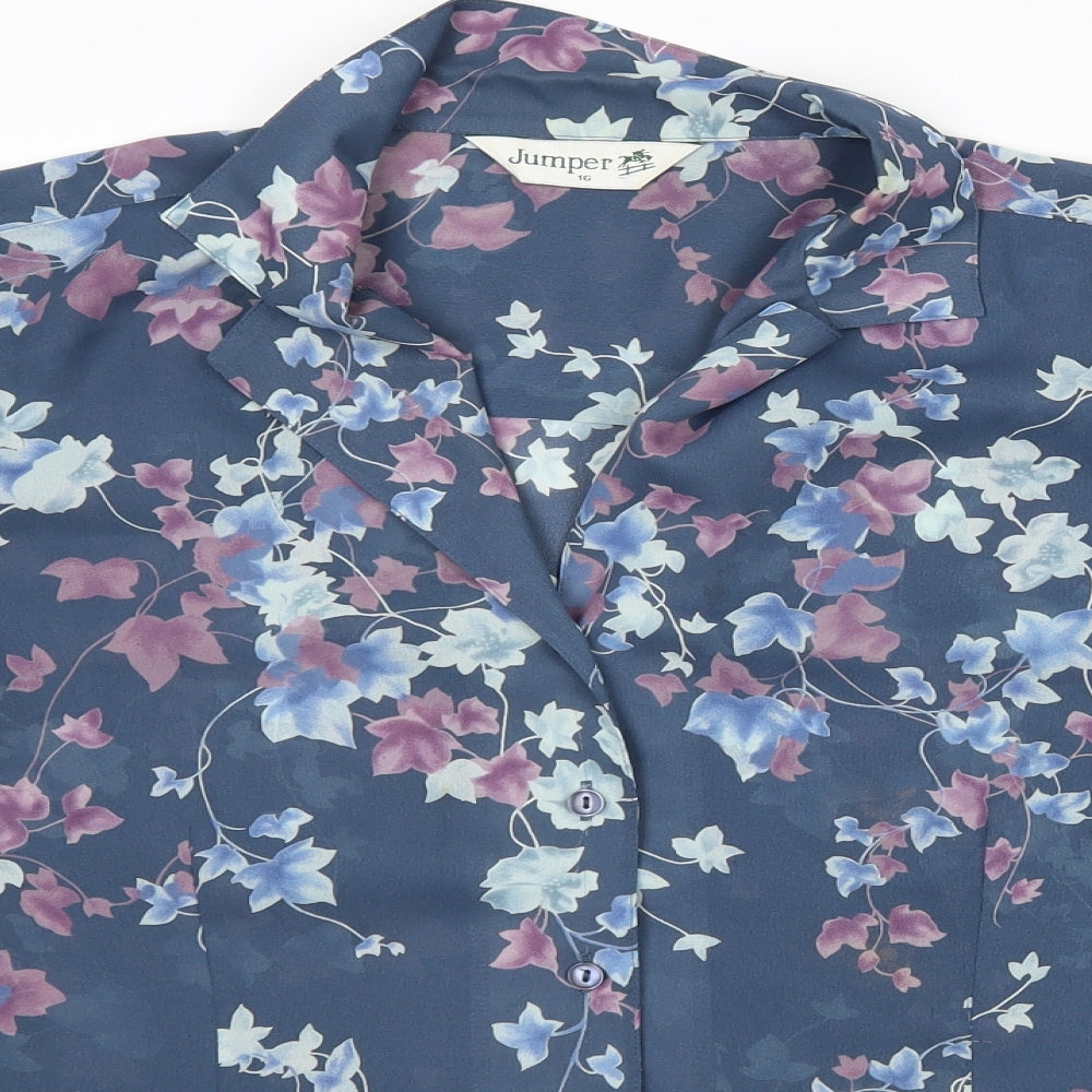 Womens UK Size 16 Jumper Blue Basic Button-Up