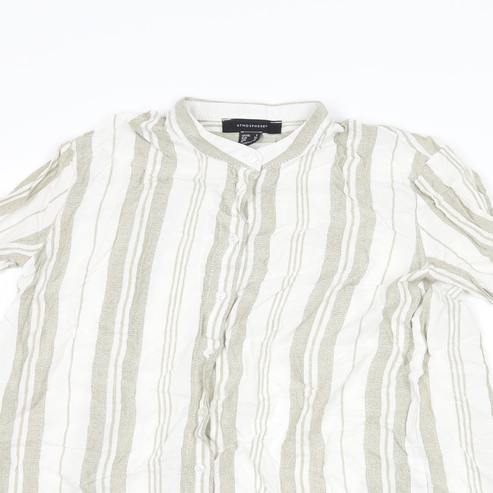 Atmosphere Womens White Striped  Basic Button-Up Size 6