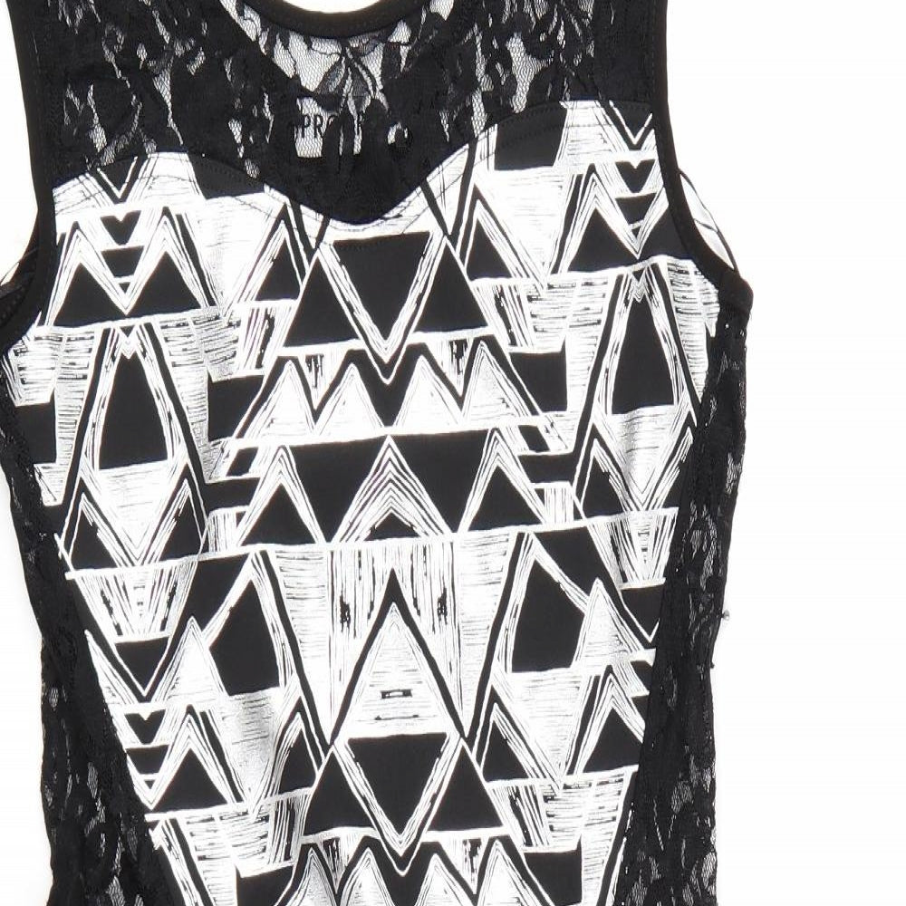 Progress Womens Black Geometric  Bodycon  Size M  - Frill Detail