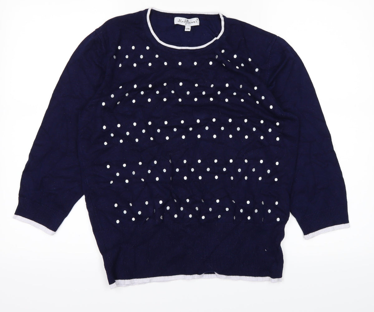Mudflower Womens Blue Polka Dot  Pullover Jumper Size L