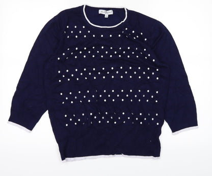 Mudflower Womens Blue Polka Dot  Pullover Jumper Size L