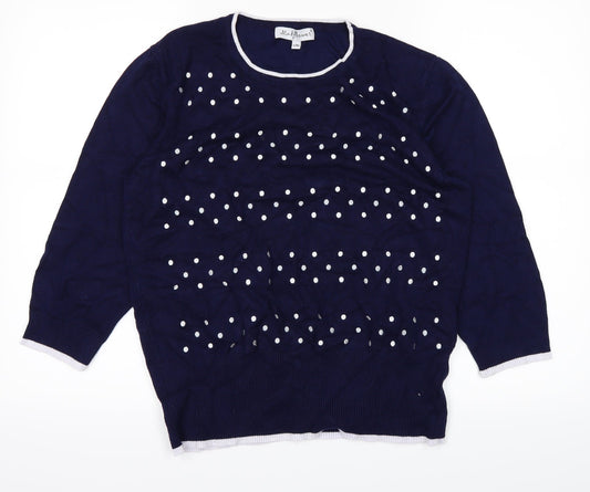 Mudflower Womens Blue Polka Dot  Pullover Jumper Size L