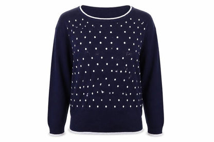 Mudflower Womens Blue Polka Dot  Pullover Jumper Size L