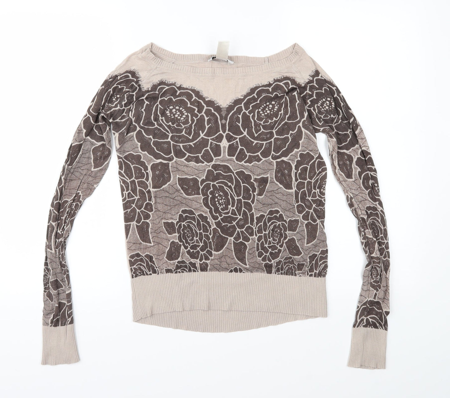HEINE Womens Brown Floral Knit Pullover Jumper Size 12