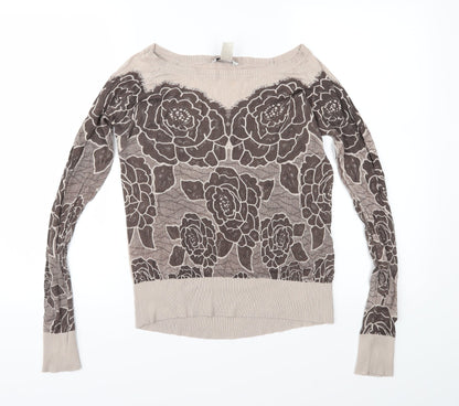 HEINE Womens Brown Floral Knit Pullover Jumper Size 12