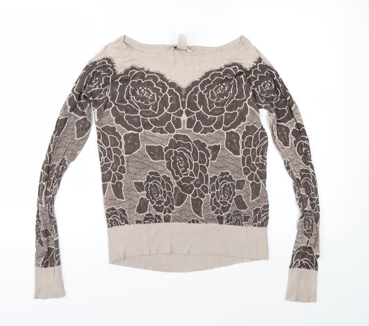HEINE Womens Brown Floral Knit Pullover Jumper Size 12
