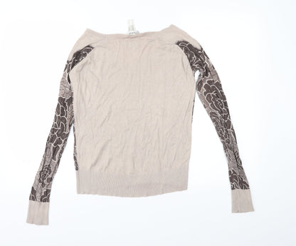 HEINE Womens Brown Floral Knit Pullover Jumper Size 12