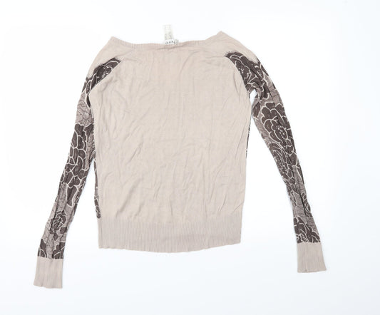 HEINE Womens Brown Floral Knit Pullover Jumper Size 12