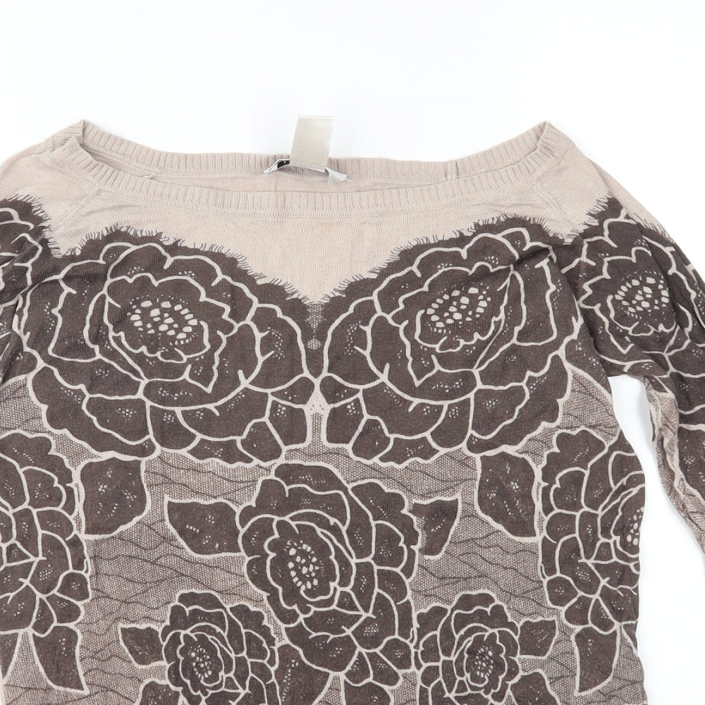 HEINE Womens Brown Floral Knit Pullover Jumper Size 12