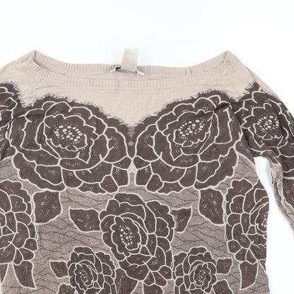 HEINE Womens Brown Floral Knit Pullover Jumper Size 12