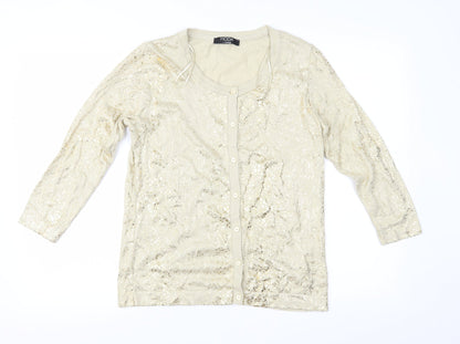 Moda Womens Gold Animal Print Knit Cardigan Jumper Size 14