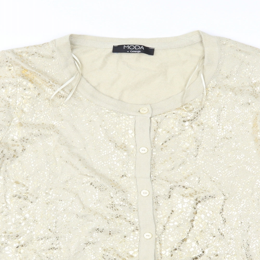 Moda Womens Gold Animal Print Knit Cardigan Jumper Size 14