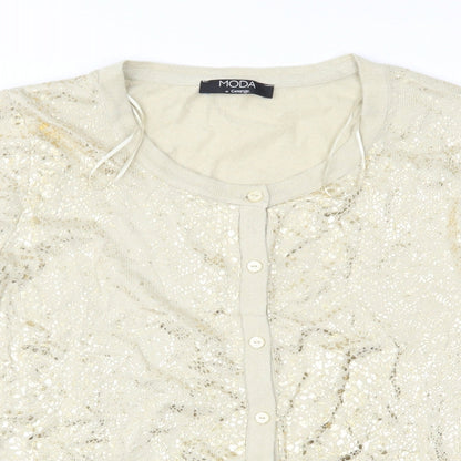 Moda Womens Gold Animal Print Knit Cardigan Jumper Size 14