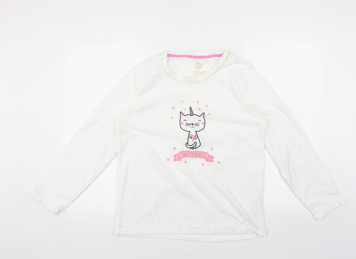Primark Womens White Solid  Top Pyjama Top Size M  - Unicorn cat