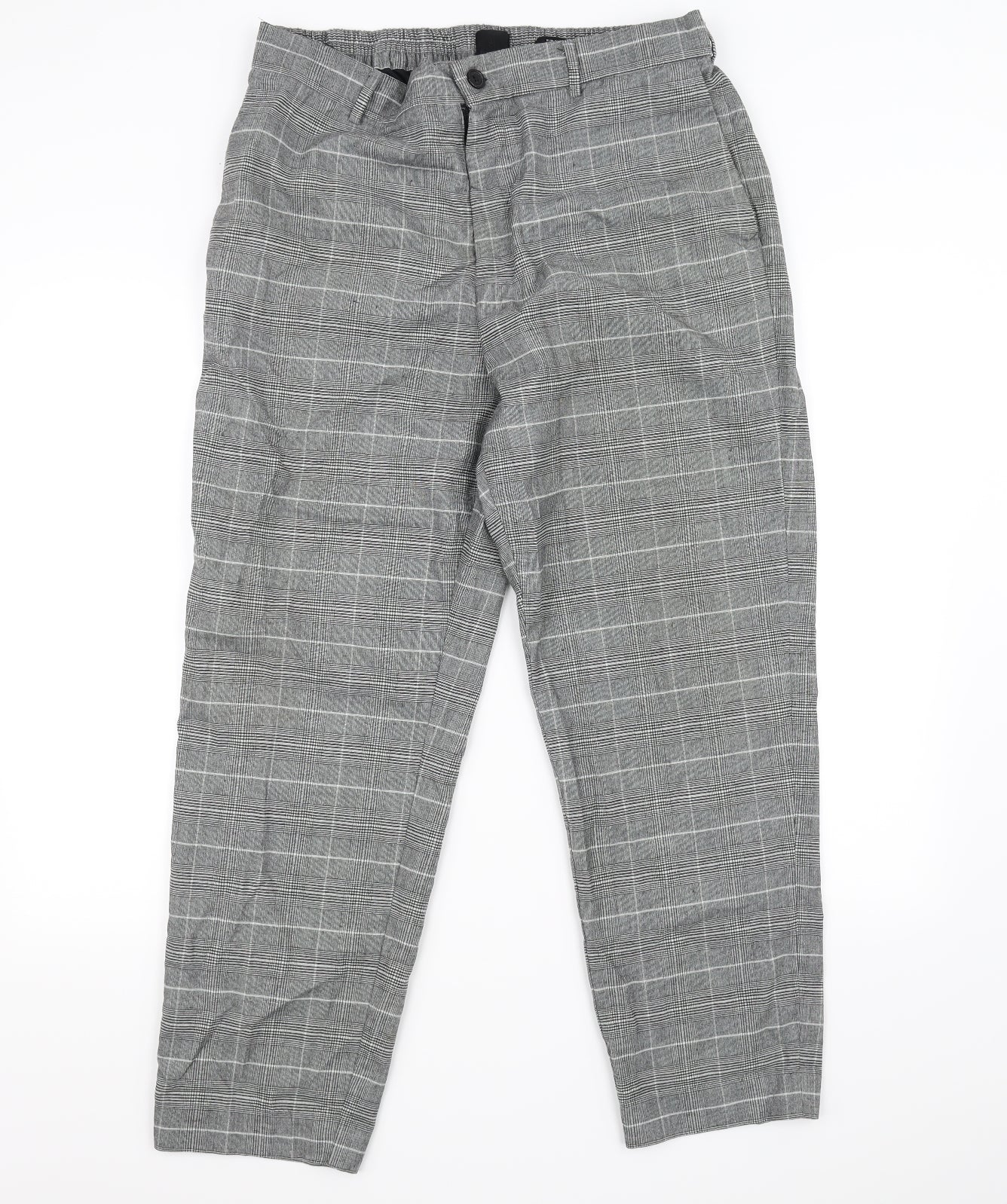 H&M Mens Grey Check  Trousers  Size L L26 in