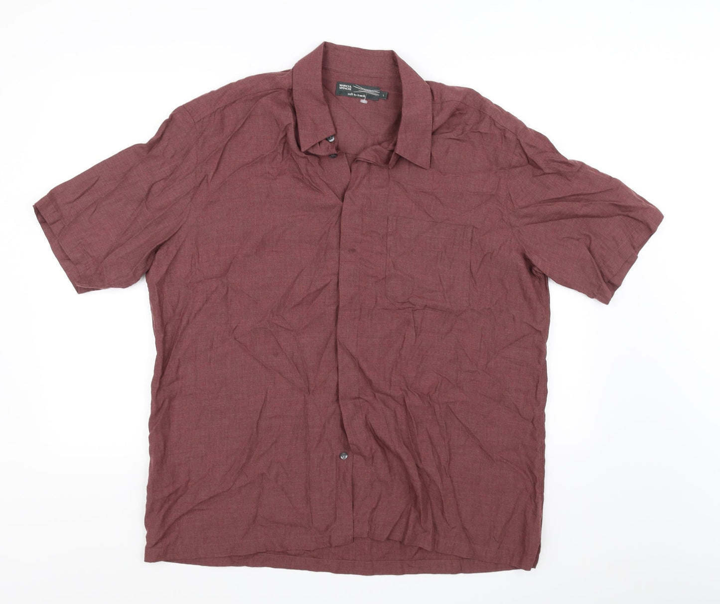 Mens UK Size L Marks and Spencer Red  Button-Up Short Sleeve Casual Shirt