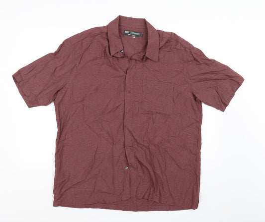 Mens UK Size L Marks and Spencer Red  Button-Up Short Sleeve Casual Shirt
