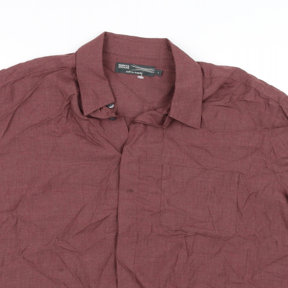Mens UK Size L Marks and Spencer Red  Button-Up Short Sleeve Casual Shirt