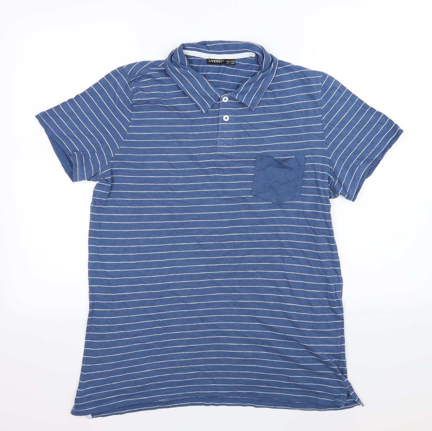 Livergy Mens Blue Striped Jersey  Polo Size M