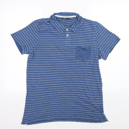 Livergy Mens Blue Striped Jersey  Polo Size M