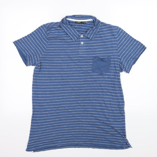 Livergy Mens Blue Striped Jersey  Polo Size M