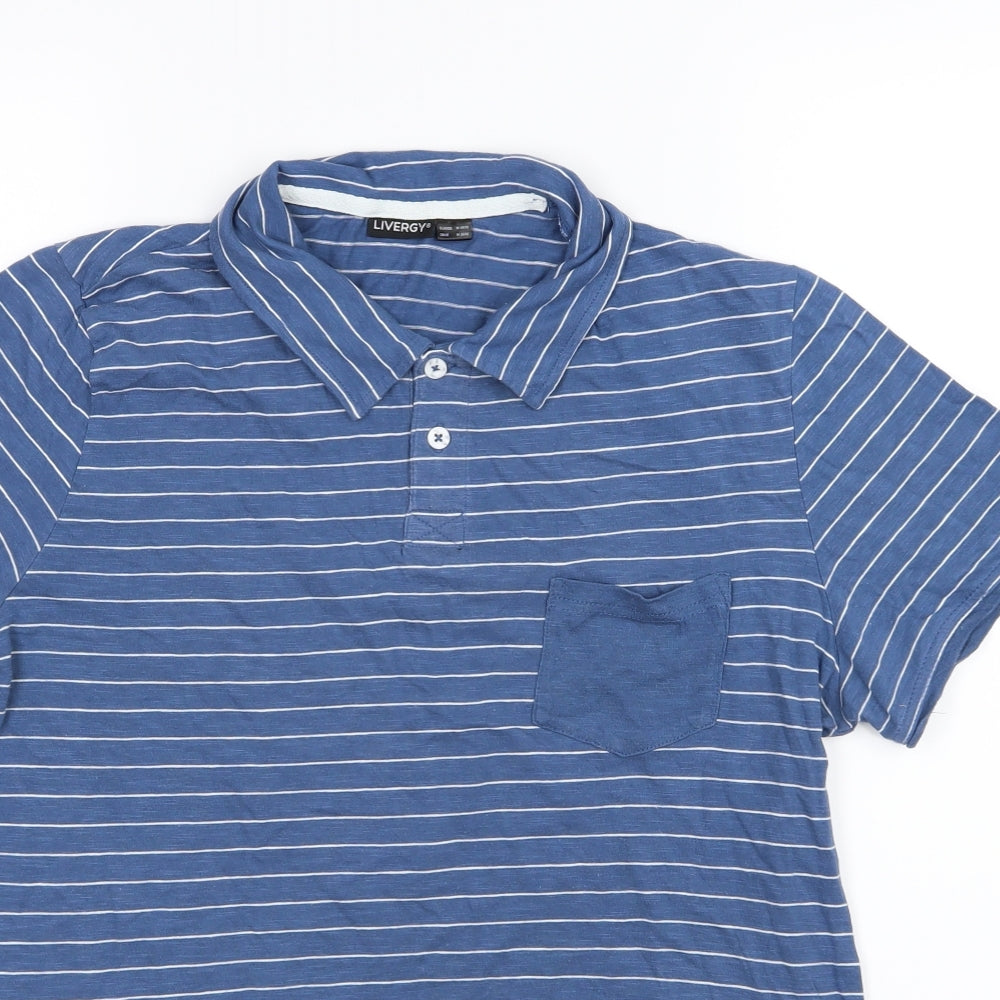 Livergy Mens Blue Striped Jersey  Polo Size M