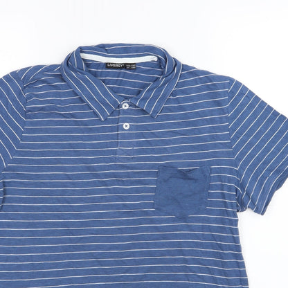 Livergy Mens Blue Striped Jersey  Polo Size M