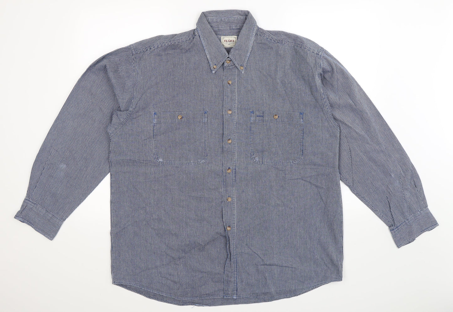 Mens UK Size L Trader Blue  Button-Up Long Sleeve Casual Shirt