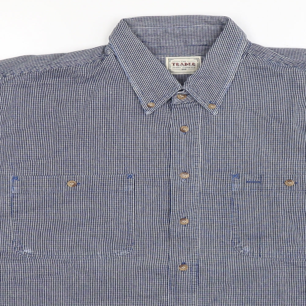 Mens UK Size L Trader Blue  Button-Up Long Sleeve Casual Shirt