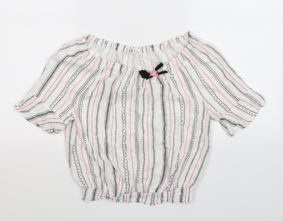 H&M Girls White Striped  Basic Blouse Size 14 Years