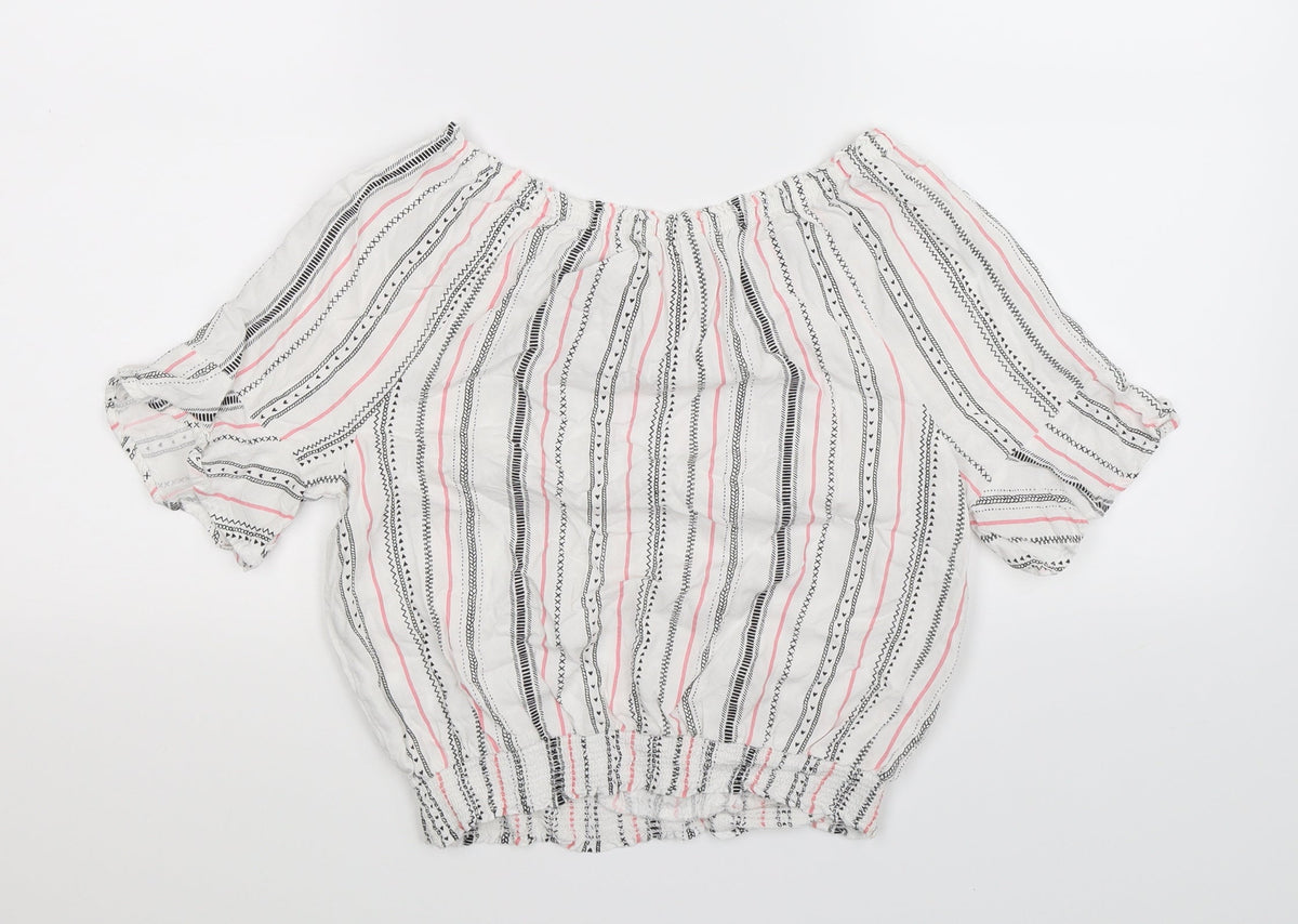 H&M Girls White Striped  Basic Blouse Size 14 Years