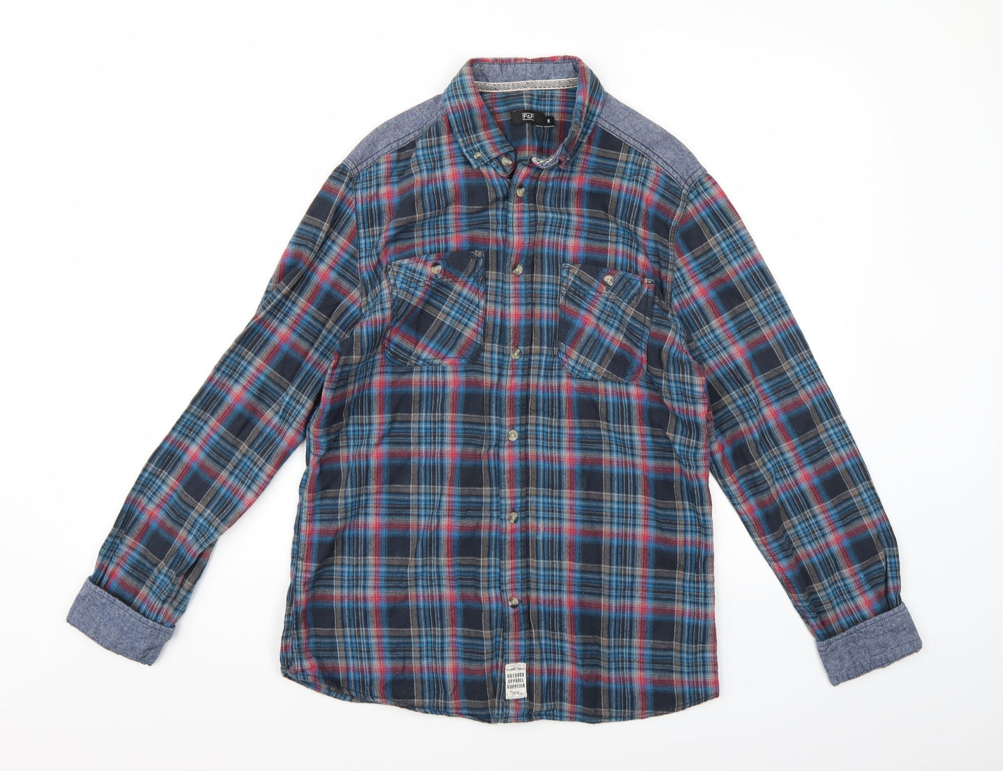 F&F Mens Blue Check   Button-Up Size S