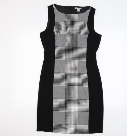 H&M Womens Black Check Knit Shift  Size M