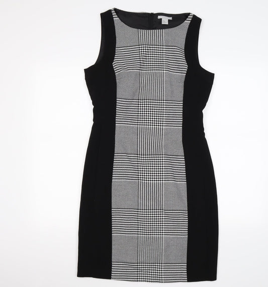 H&M Womens Black Check Knit Shift  Size M